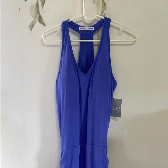 Athleta Baja Blue Racerback Ruched Sides Halter Dress - Picture 4 of 11